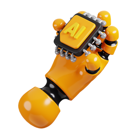 A robot hand holding an Artificial Intelligence chip