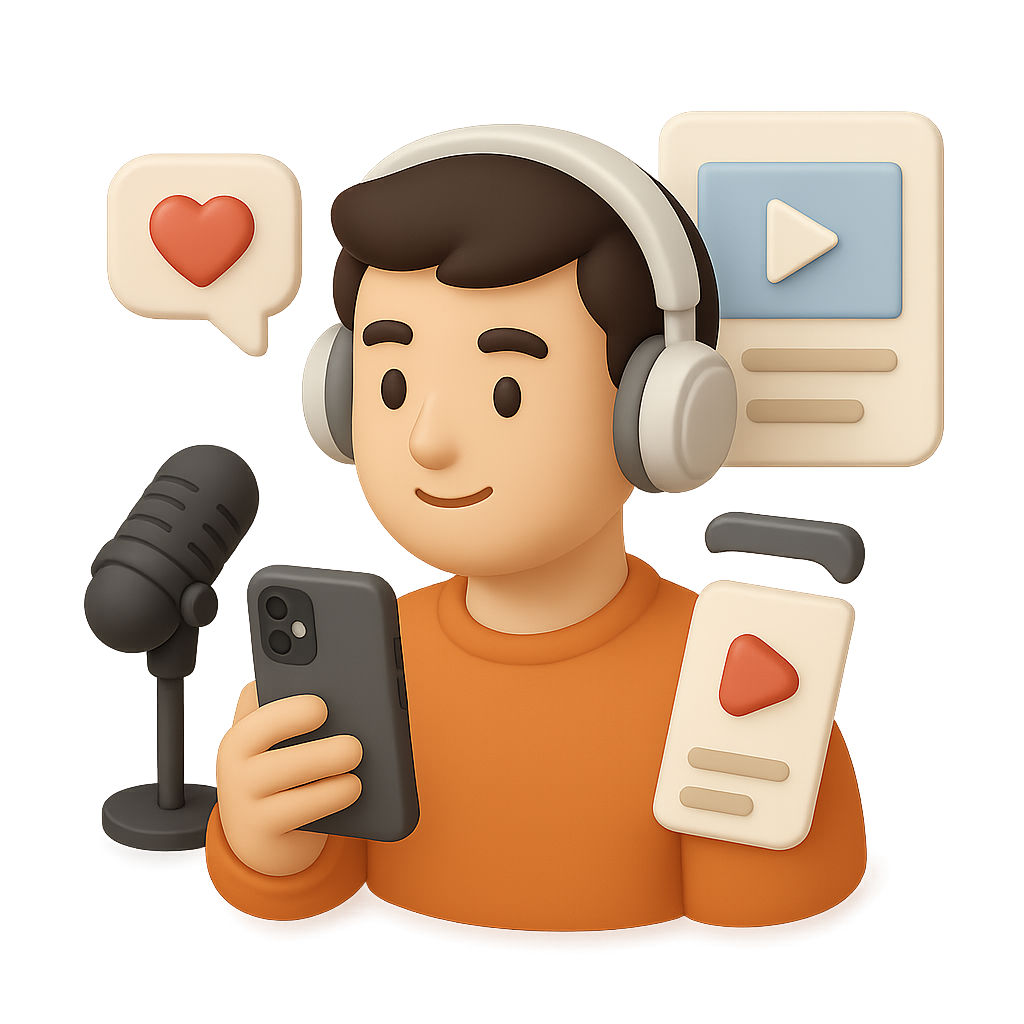 Influencer with mobile phone and mic